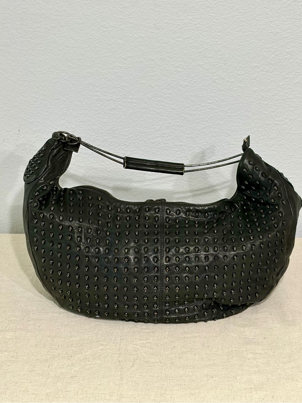 Thomas Wylde Black Leather Skull Stud Hobo Shoulder Bag